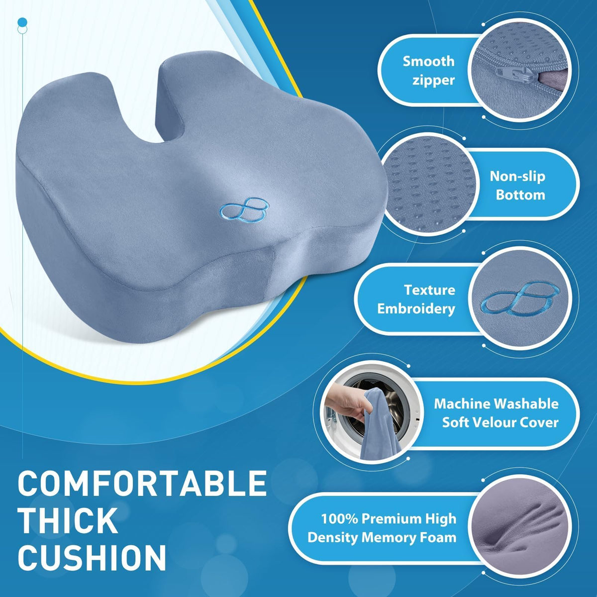 BlissTrends Memory Foam Seat Cushion for Office Chair & Car Seat, Black