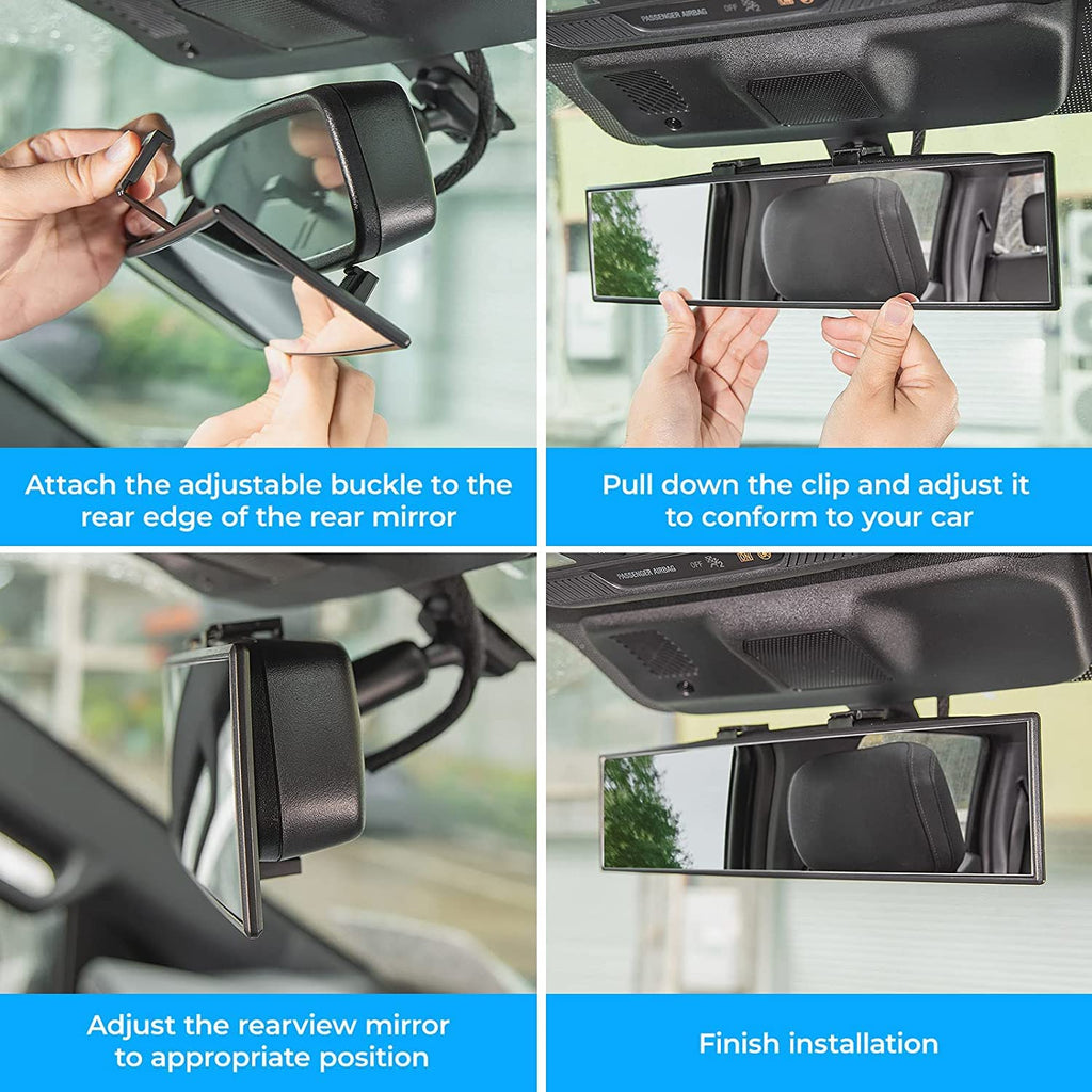 JOYTUTUS Panoramic Rear View Mirror, 12 Inch Wide Angle Clip On Mirror