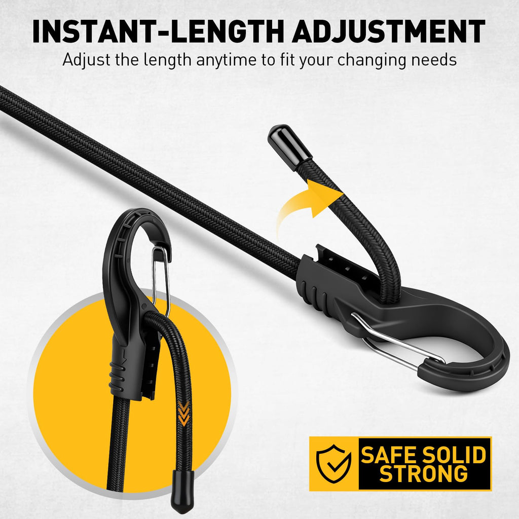Bungee Cords Heavy Duty Outdoor: 20 Pcs Premium Rubber Bungee Cords with Hooks in a Storage Jar Includes 10", 18", 24", 30", 36", 48" Bungee Cord for Camping, Tent, Fastening Items