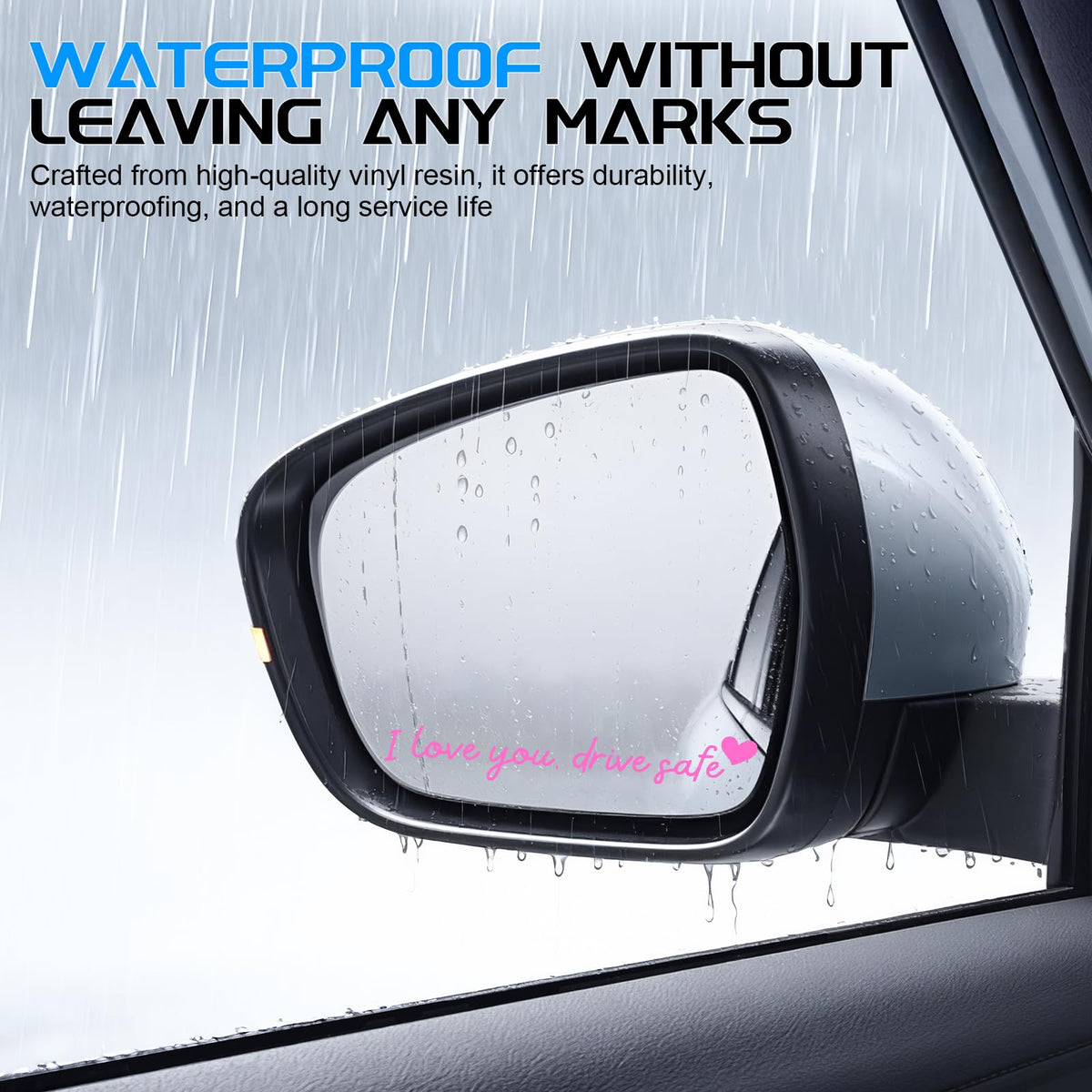 JUSTTOP 4PCS Car Decal,Decorative Rearview Mirror Sticker,I Love You Drive Safe Car Sticker,Auto Sticker and Decal,Car Decor for Women,Car Accessories,Fits Most Vehicles,Direct-Stick(Black&Red)