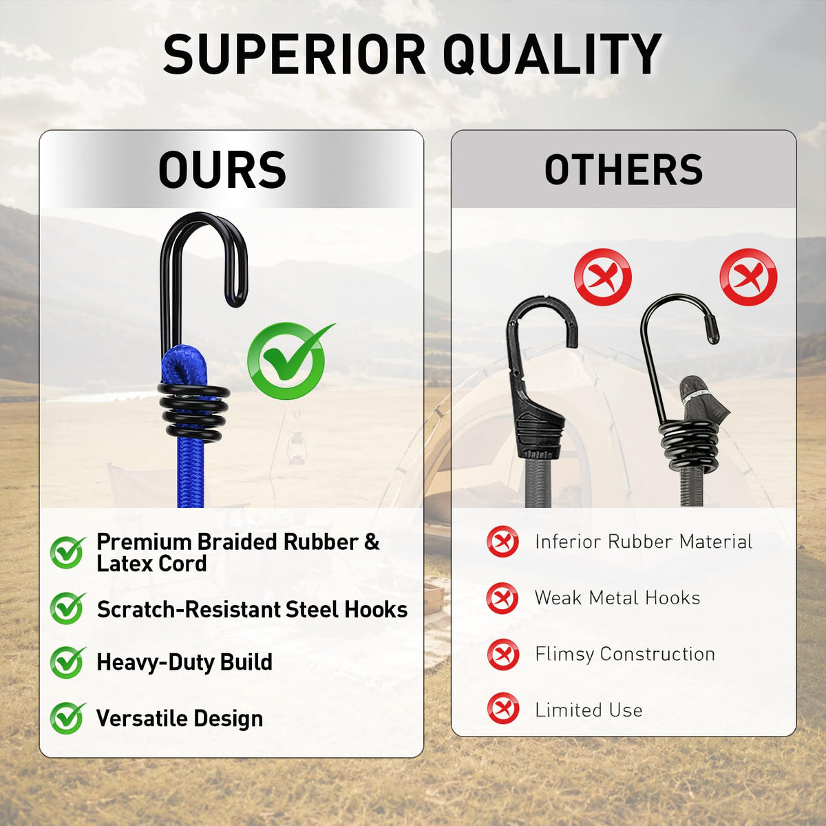 Bungee Cords Heavy Duty Outdoor: 20 Pcs Premium Rubber Bungee Cords with Hooks in a Storage Jar Includes 10", 18", 24", 30", 36", 48" Bungee Cord for Camping, Tent, Fastening Items