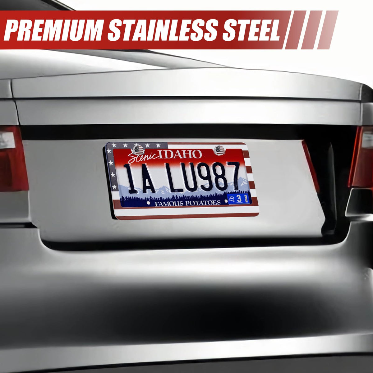 QUANQIUFEI 2 Pack License Plate Frames, Stainless Steel Car License Plate Cover Car Accessories with Screw Caps (Black)