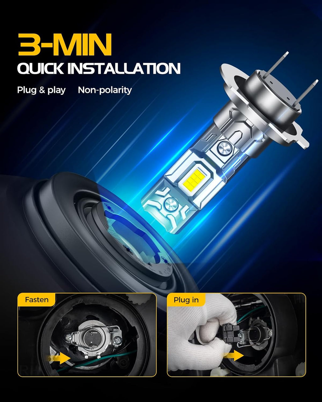 H7 Light Bulbs, 8X Ultra Brightness 60,000LM h7 Lights, 6500K Cool White Bulbs, Real 1:1 Mini Size Plug and Play, IP68 Waterproof, Pack of 2
