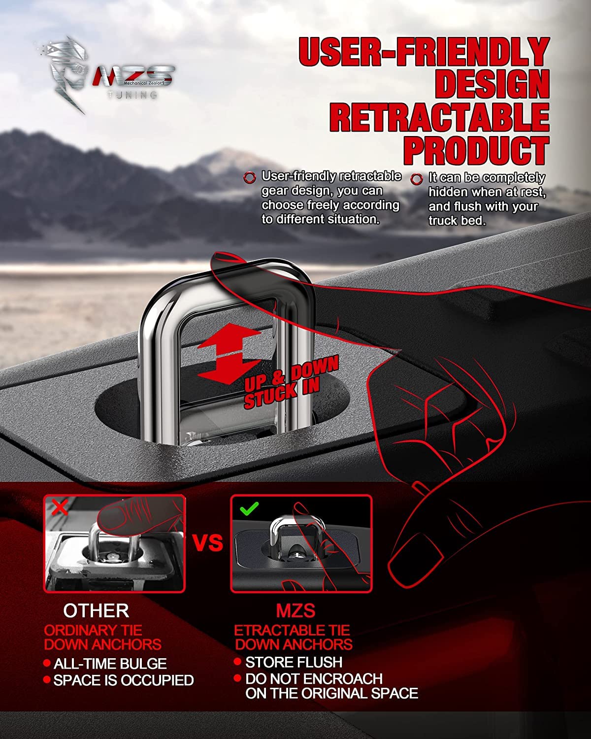 MZS Retractable Tie Down Anchor For Ram F150 F250 F350 Silverado Sierra 2Pc