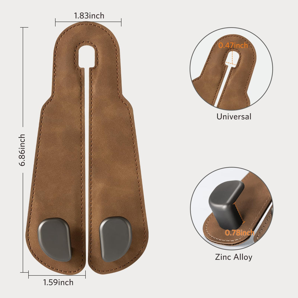 CoBak Purse Hook for Car - Universal Premium Stitched Leather and Aluminum-Magnesium Alloy Double Car Seat Back Storage Hook for Purses, Handbags, Bags (2 Pack),Black