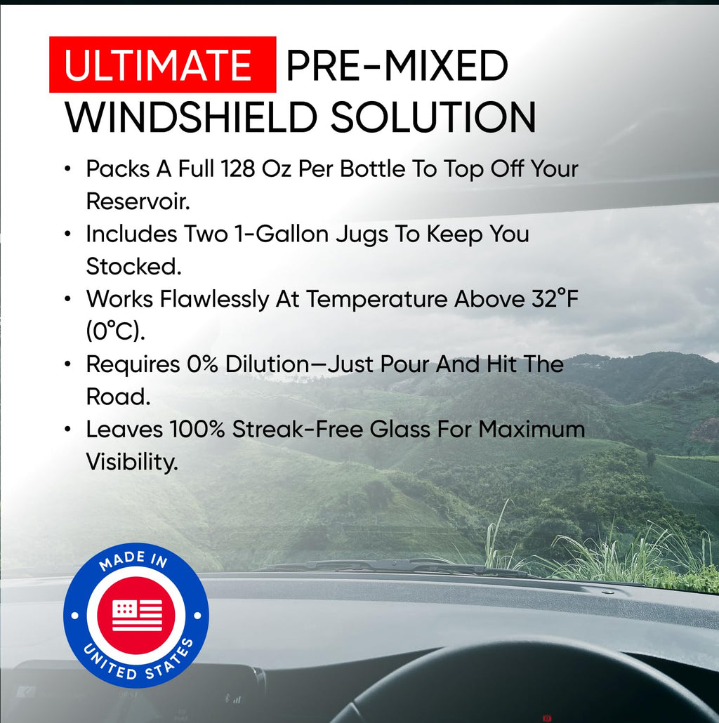 ABRO Windshield Washer Fluid 1 Gallon, Streak-Free Bug Remover, 1 Pack