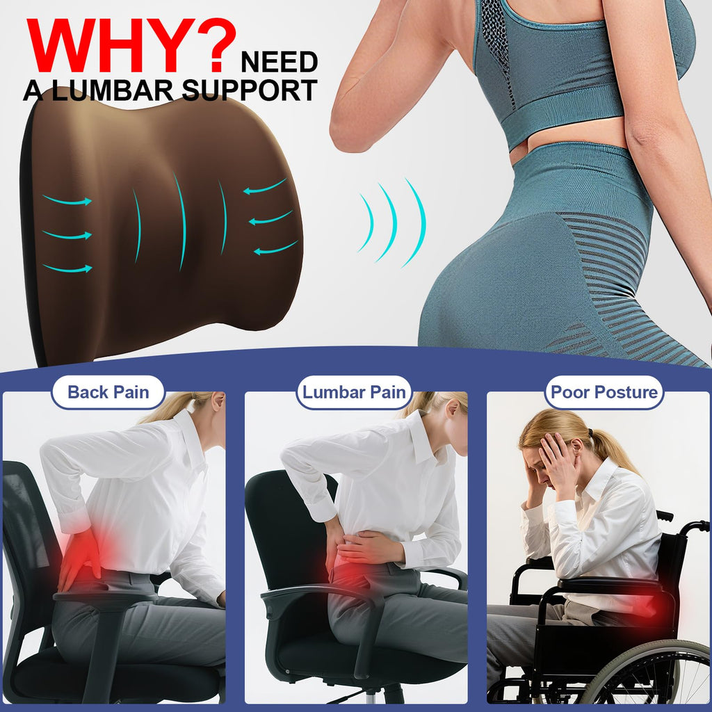 BYMECOST Lumbar Support Pillow for Car, Memory Foam Car Back Cushion