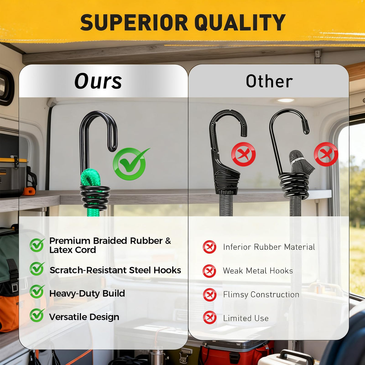 Bungee Cords Heavy Duty Outdoor: 20 Pcs Premium Rubber Bungee Cords with Hooks in a Storage Jar Includes 10", 18", 24", 30", 36", 48" Bungee Cord for Camping, Tent, Fastening Items
