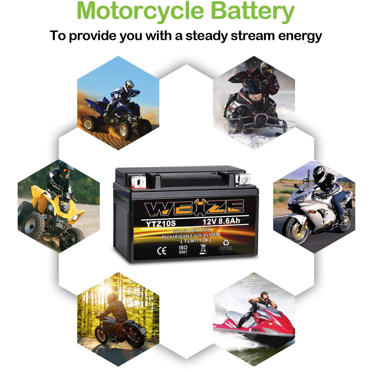 Weize YTX14 BS ATV Battery High Performance - Maintenance Free - Sealed AGM YTX14-BS Motorcycle Battery compatible with Honda Suzuki Kawasaki Yamaha scooter snowmobile