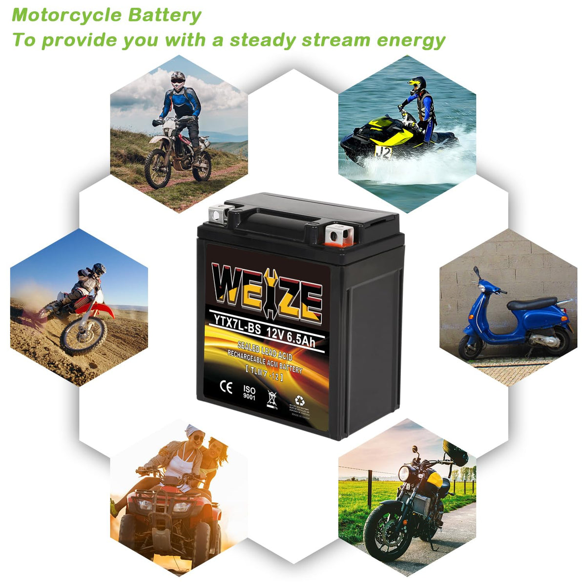 Weize YTX14 BS ATV Battery High Performance - Maintenance Free - Sealed AGM YTX14-BS Motorcycle Battery compatible with Honda Suzuki Kawasaki Yamaha scooter snowmobile