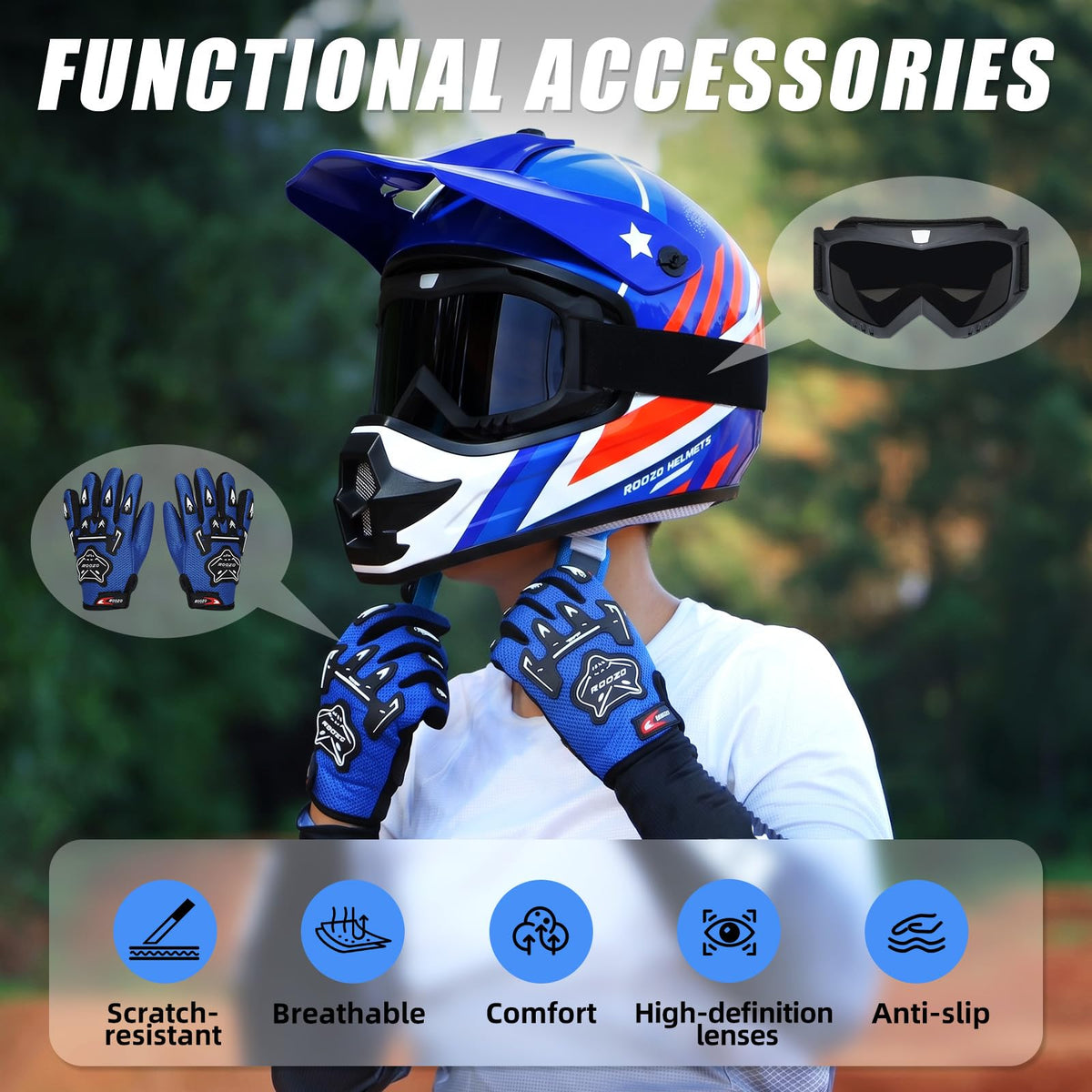 Youth Kids Dirt Bike Helmet DOT Approved, Full Face Motocross Set