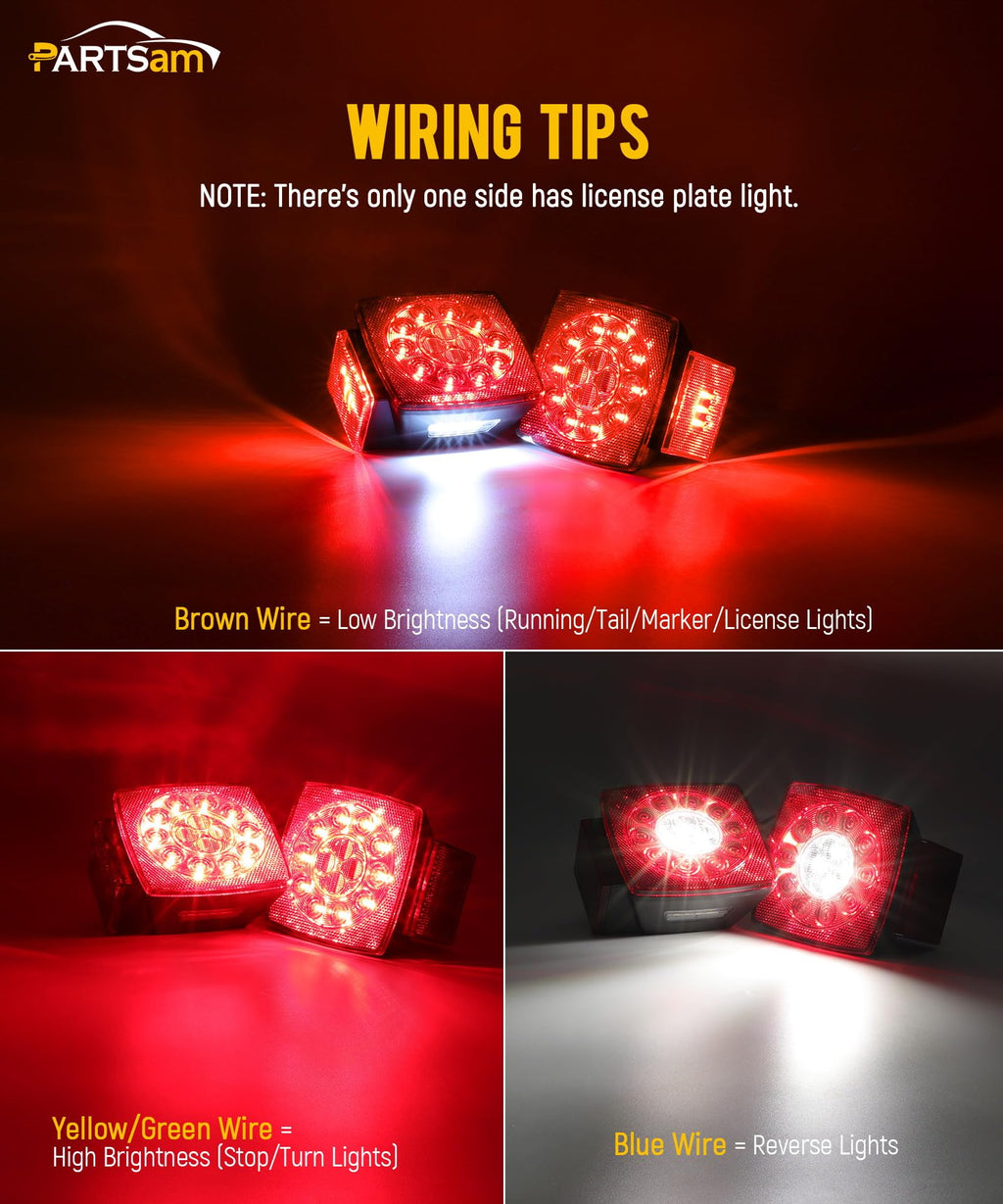Partsam 12V Submersible Square Led Trailer Light,Red White LED Stop Turn Tail License Brake Running Light Lamp for Trailers Under 80" Boat Trailer Truck Marine Camper RV Snowmobile,IP68,DOT Compliant
