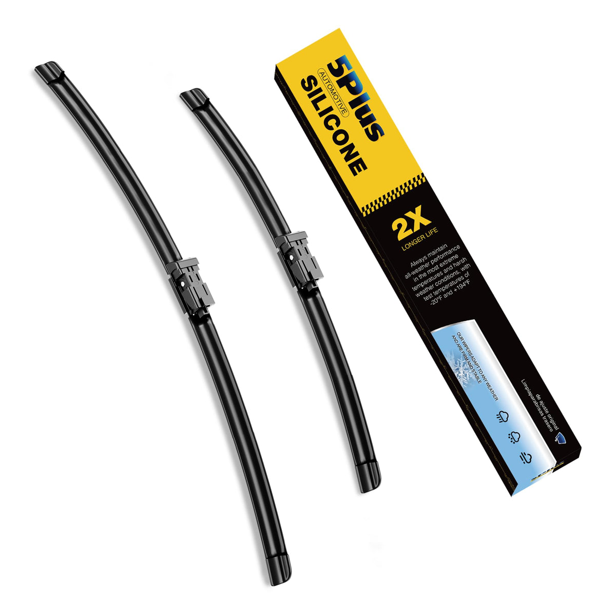 5 PLUS Premium Silicone Windshield Wipers Blades 22" and 22" Fit J-Hook Arm