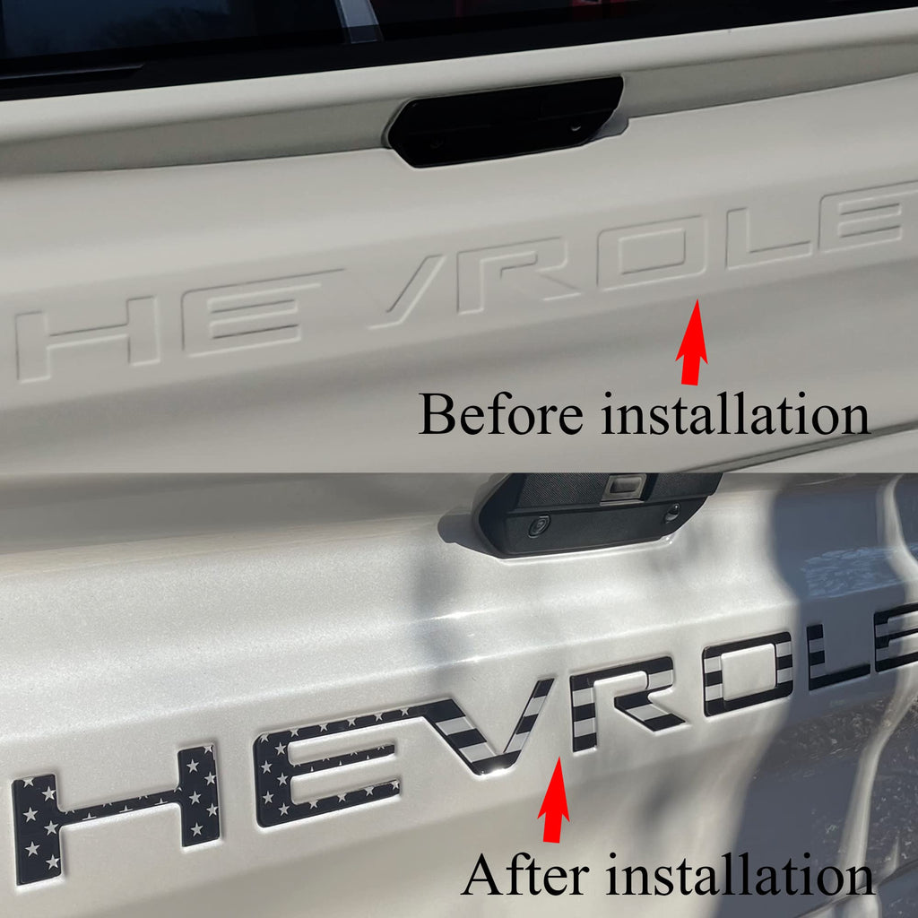 Tailgate Insert Letters Compatible with Chevy Silverado 2019 2020 2021 2022 2023 2024 2025 2026 3D Emblems Badge with Strong Adhesive Matte Black