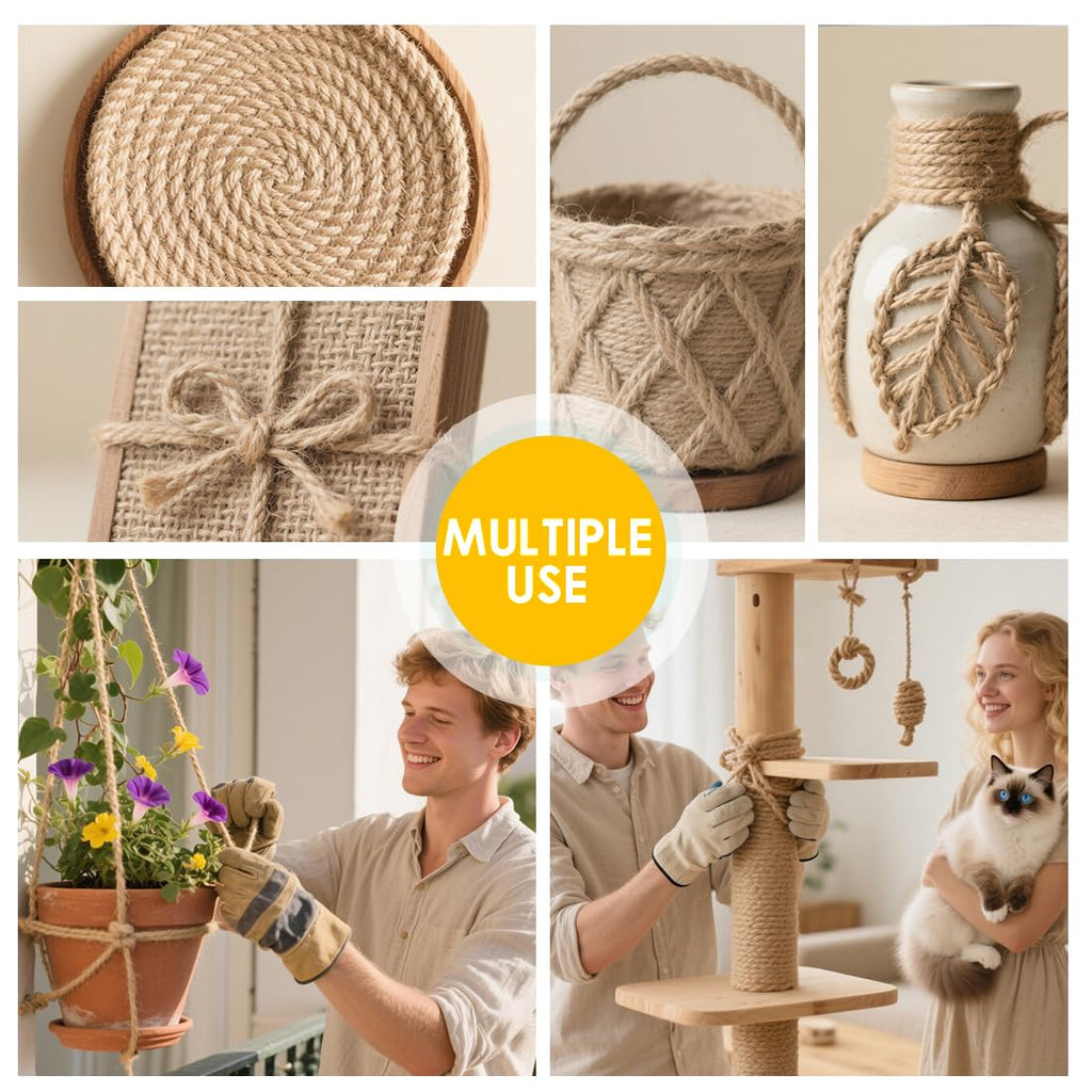 1000FT Natural Jute Twine String Bulk Hemp Rope Cord for Crafts Gardening Gift Wrapping Wedding Décor Packing Material Burlap Ribbon Christmas Knitting Macrame Decoration (Brown 2mm* 1000ft)