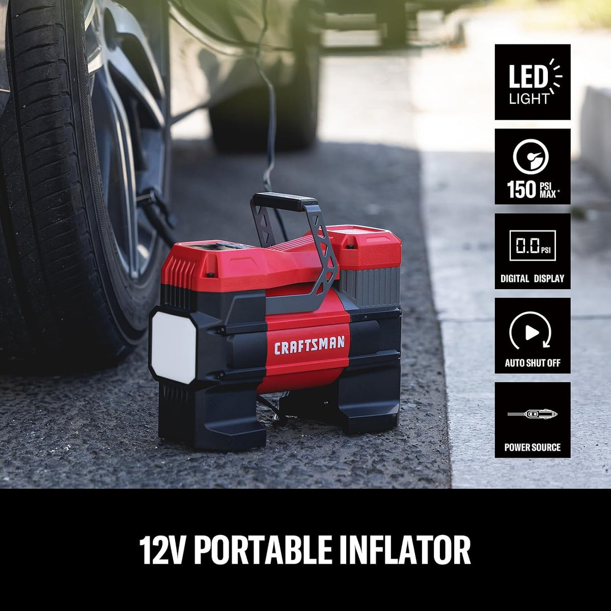 CRAFTSMAN Portable 12V Tire Inflator with Digital Gauge & Auto Shut-Off