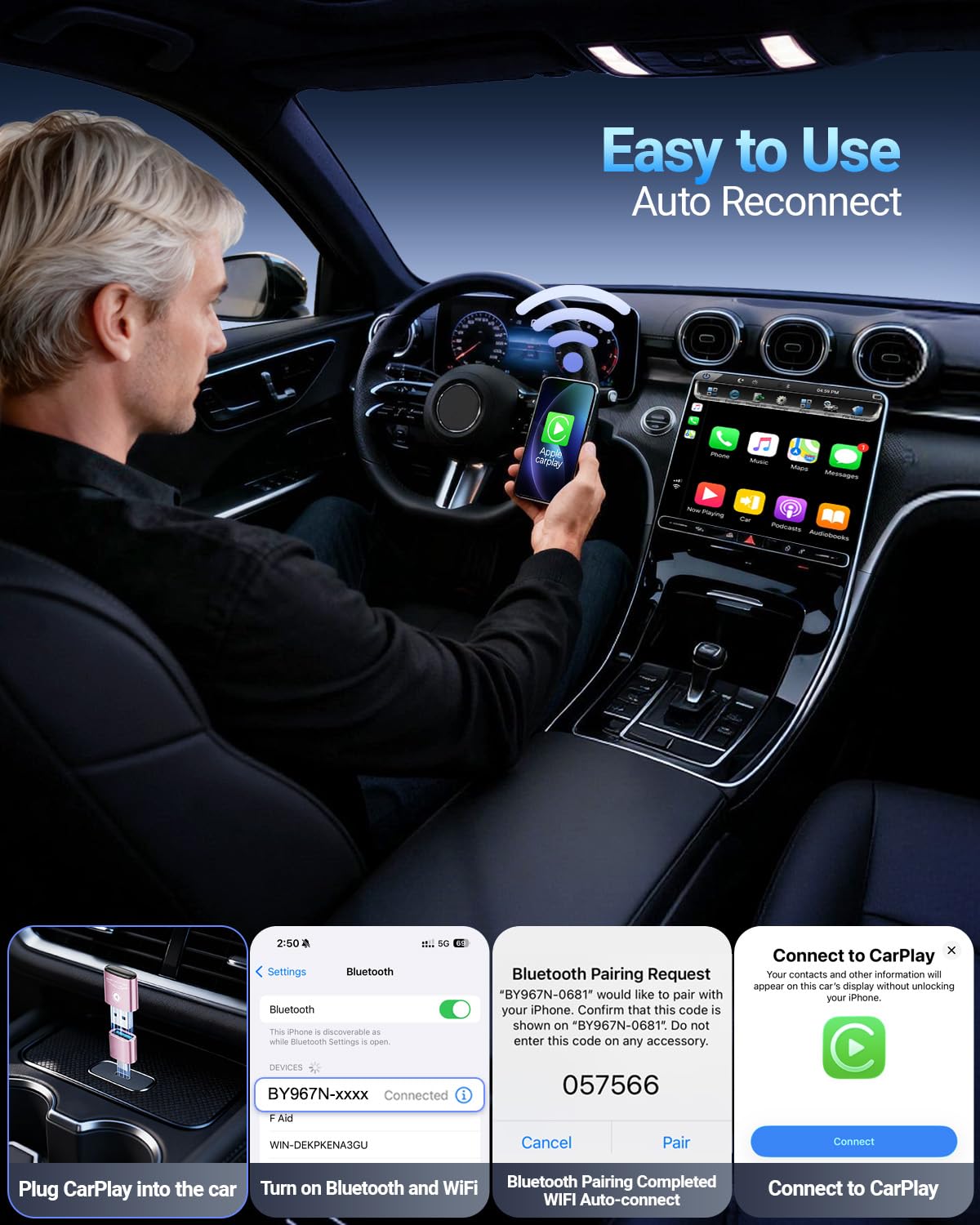 Wireless CarPlay Adapter for iPhone 2026 Upgraded(Black)