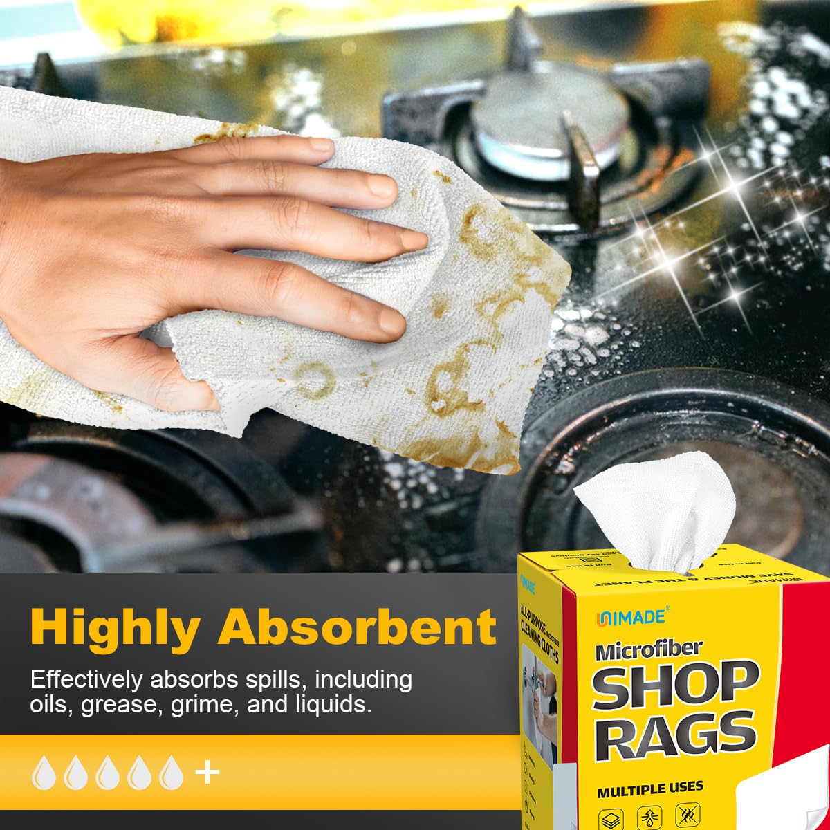 UNIMADE Shop Rags, 100 Sheets Microfiber Cleaning Cloth