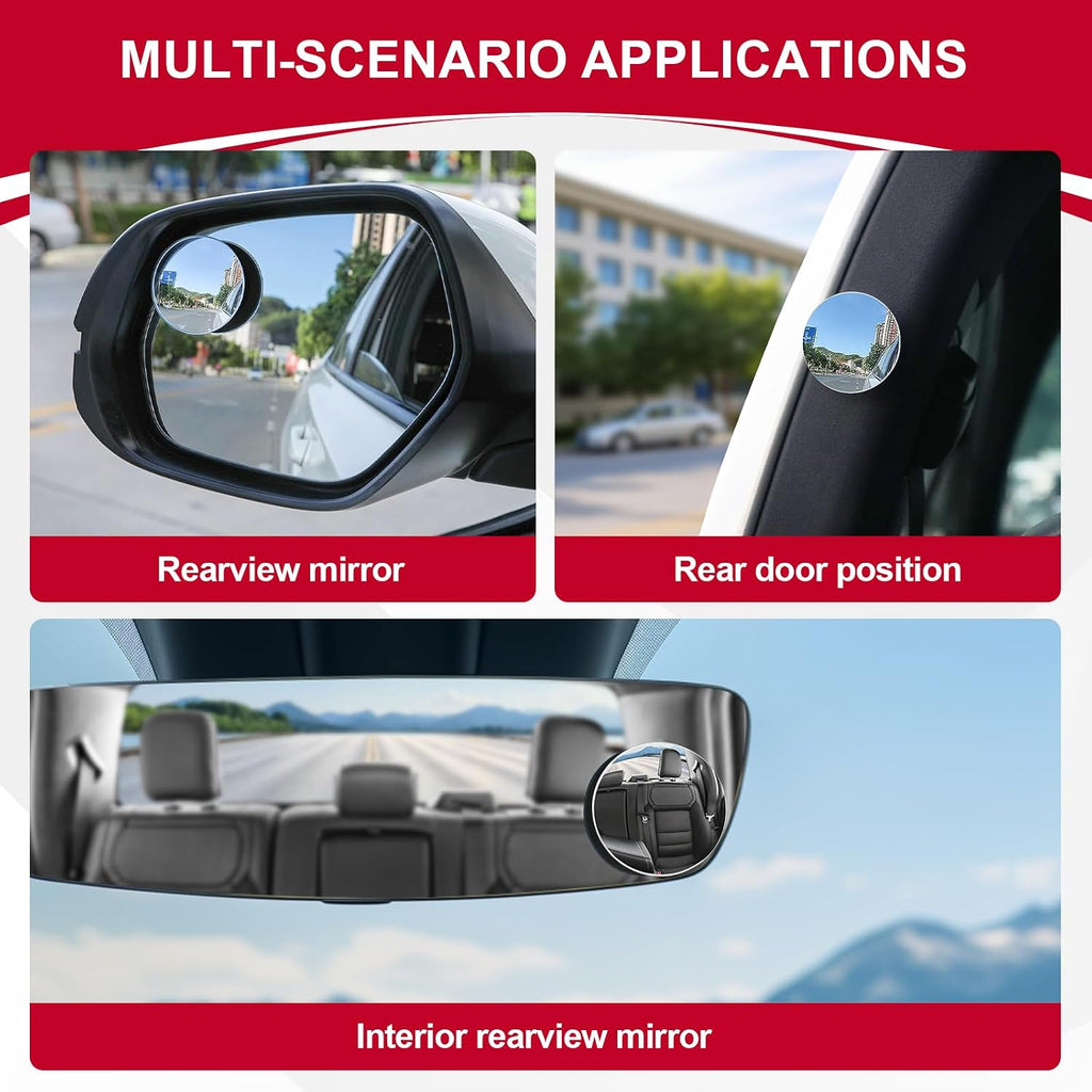 LivTee Blind Spot Mirror, 2" Round HD Glass Frameless Convex Rear View Mirrors Exterior Accessories with Wide Angle Adjustable Stick for Car SUV and Trucks, Pack of 2