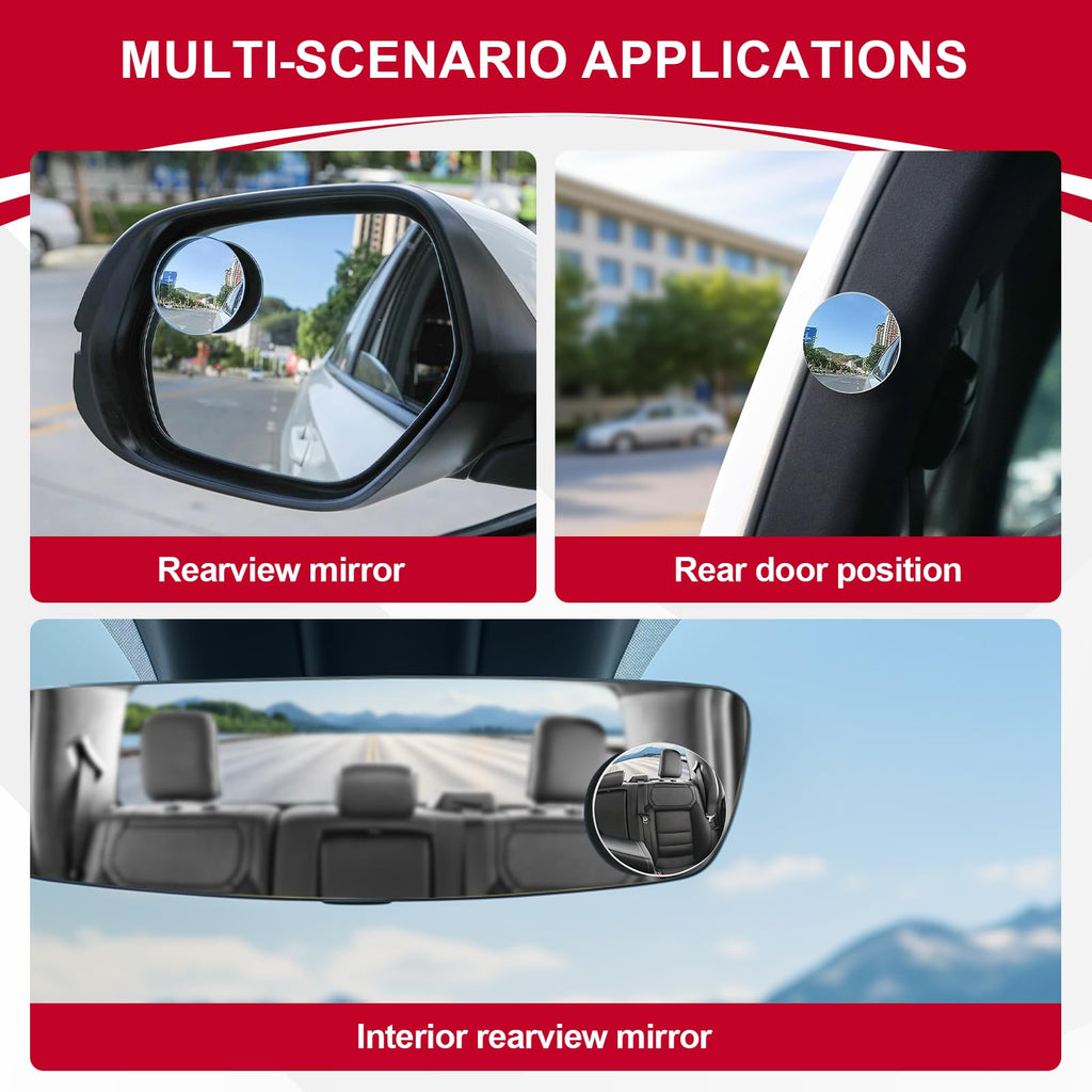 LivTee Blind Spot Mirror, 2" Round HD Glass Frameless Convex Rear View Mirrors Exterior Accessories with Wide Angle Adjustable Stick for Car SUV and Trucks, Pack of 2