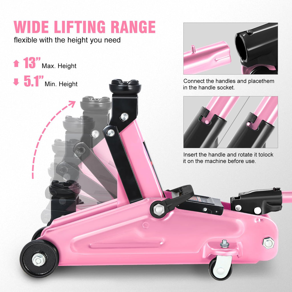 DNA Motoring TOOLS-00234 Low Profile Hydraulic Trolley Service/Floor Jack, 2 Ton (4000 lbs) Capacity, Lifting Range 5.1"-13", Black