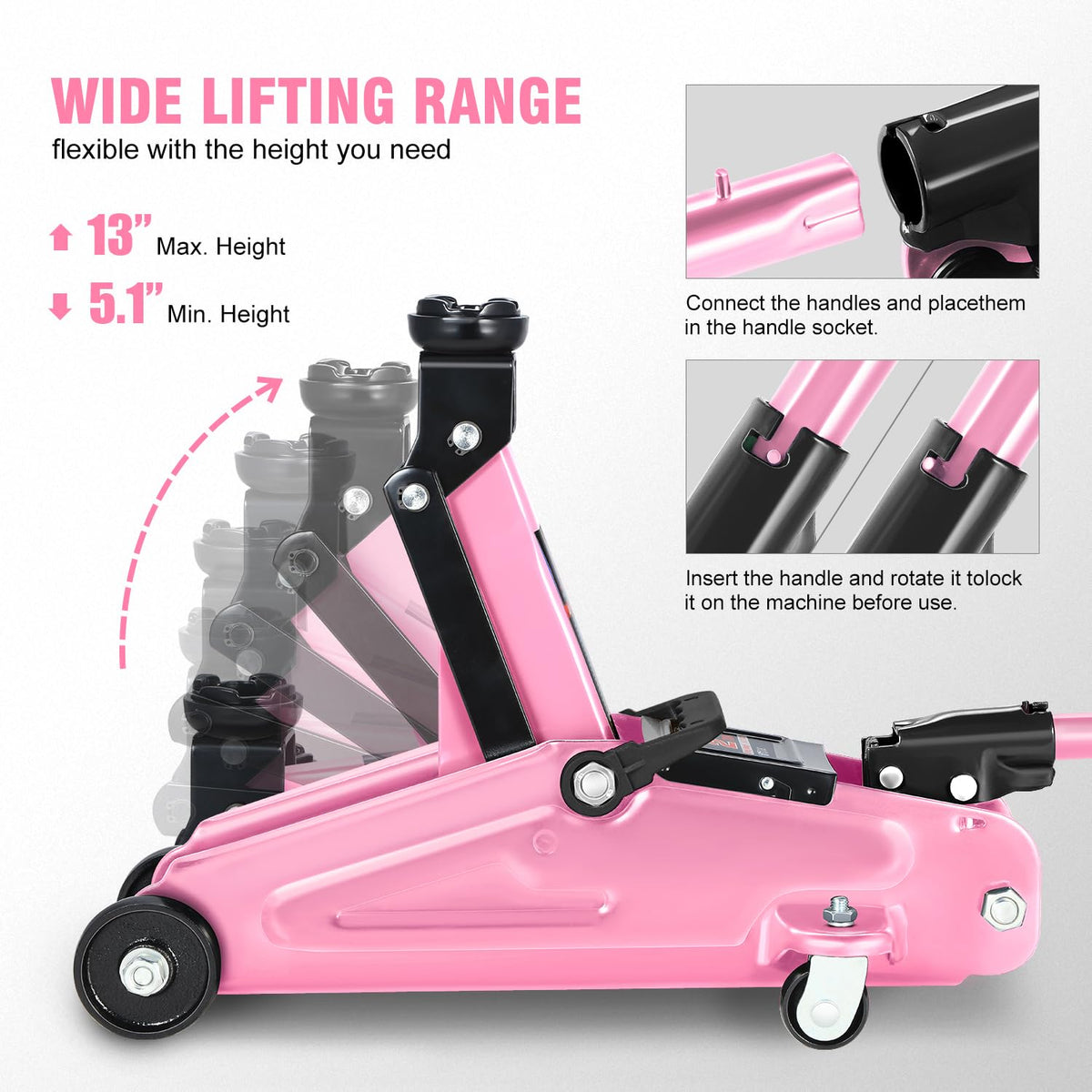 DNA Motoring TOOLS-00234 Low Profile Hydraulic Trolley Service/Floor Jack, 2 Ton (4000 lbs) Capacity, Lifting Range 5.1"-13", Black