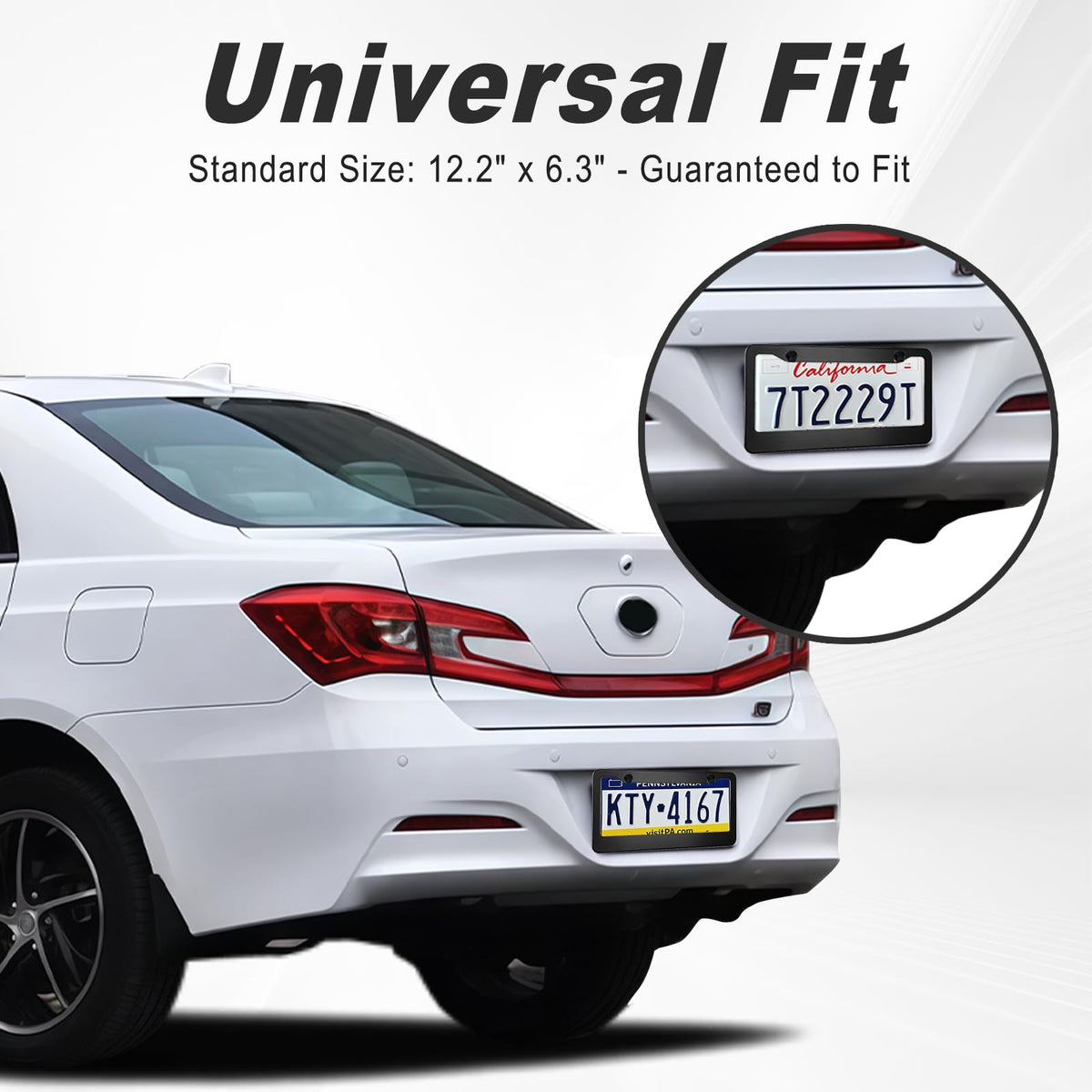 2 Pack Black License Plate Frames - Heavy Duty Stainless Steel Car License Plate Frame with 4 Holes, Rattle Proof Rustproof with Mounting Screws & Caps for Front Rear Cars