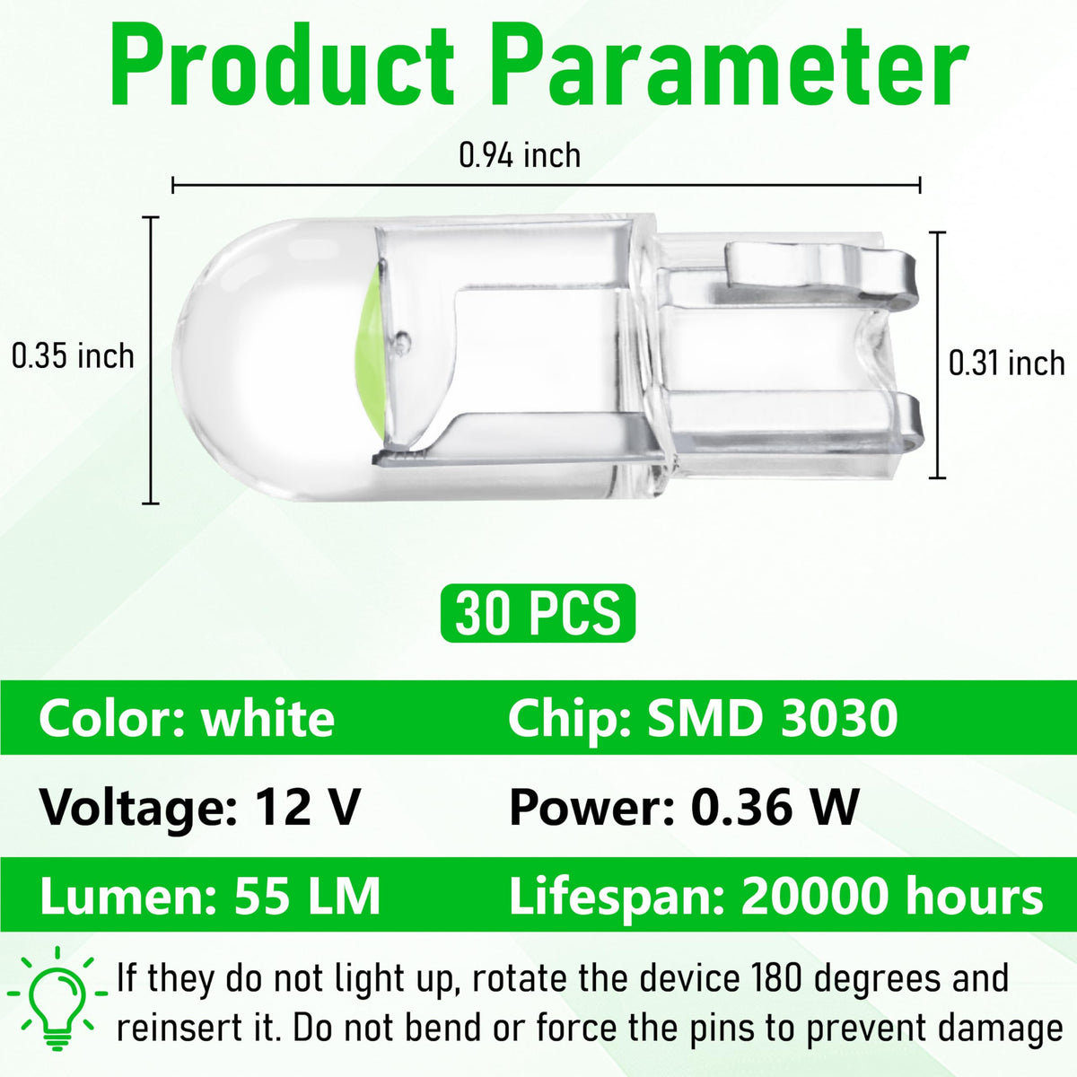 ecocstm 30 PCS Car 194 LED Bulbs, 168 2825 W5W T10 LED Bulb (White)