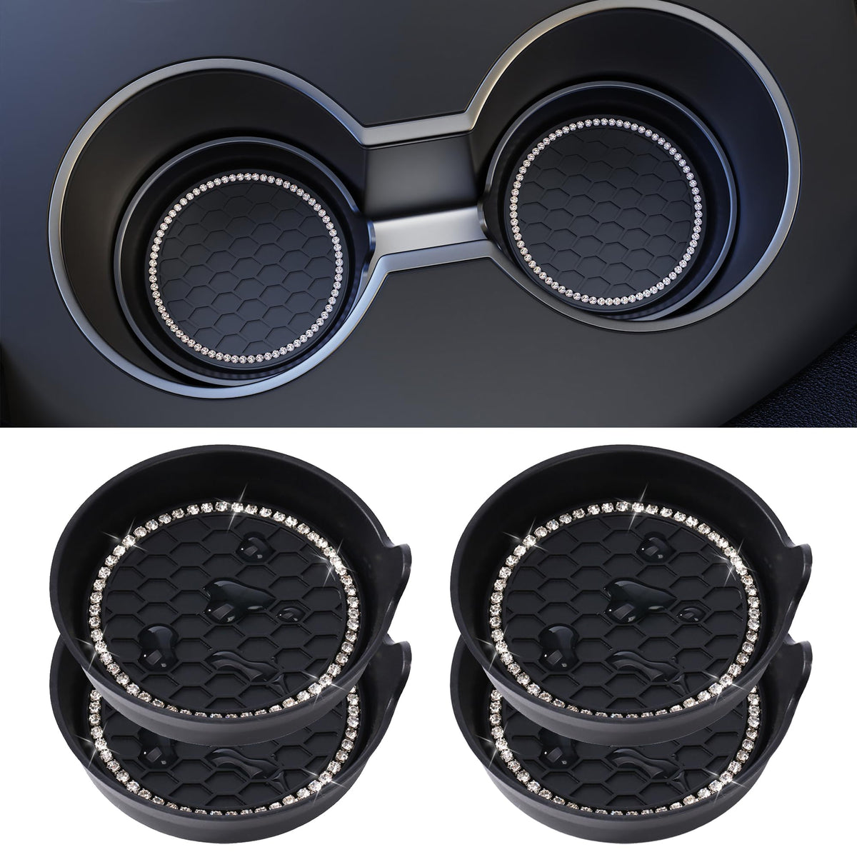 Amooca 2-Pack Car Cup Coaster Silicone Spill-Proof Cup Holder Inserts