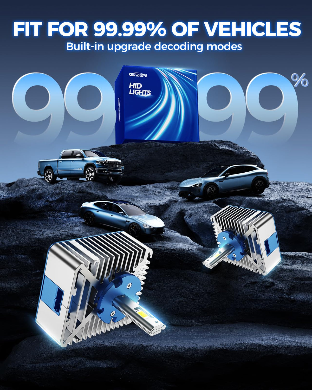 Marsauto M1S H7 130000LM Fanless LED Bulbs 6000K Cool White, 2-pack