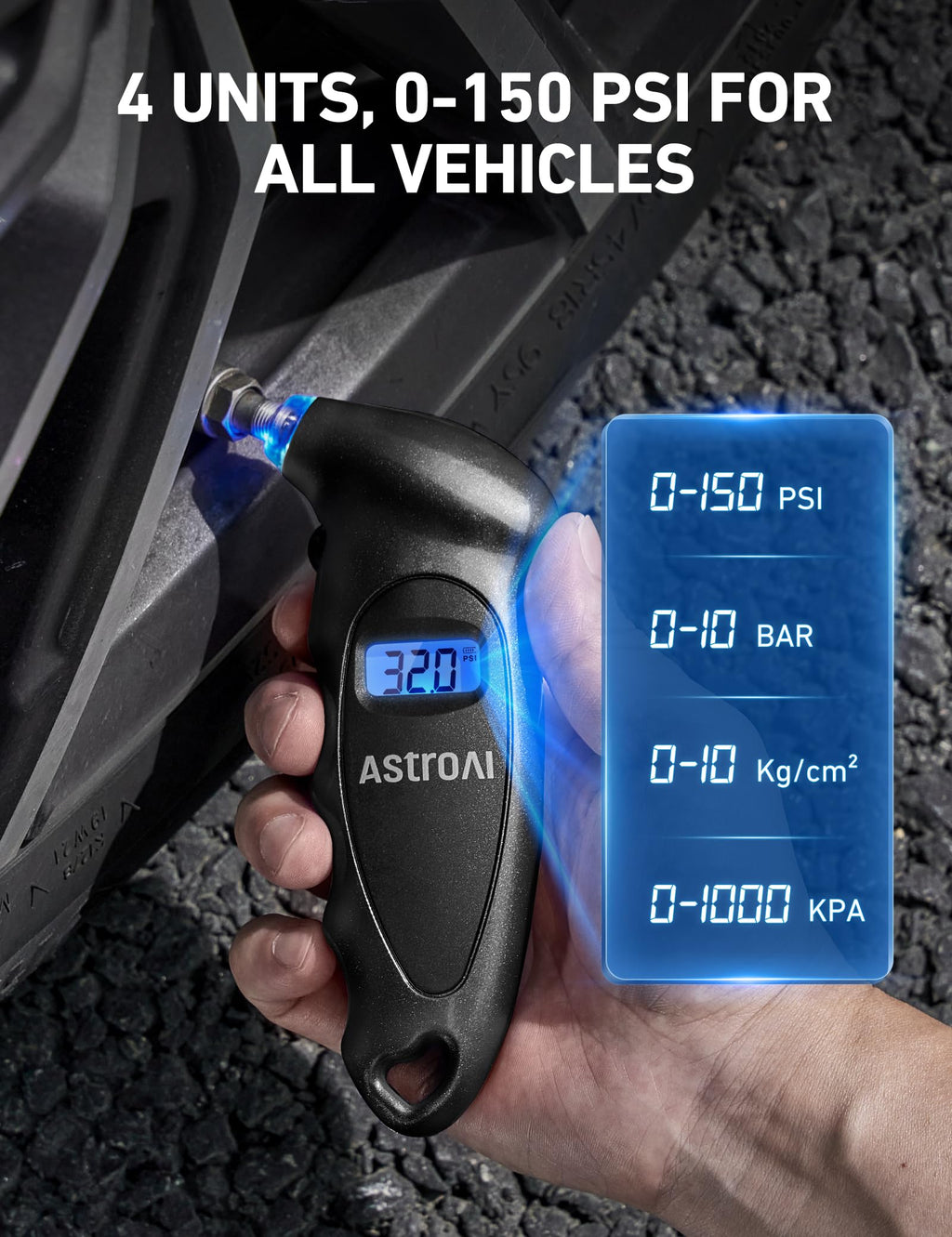 AstroAI Digital Tire Pressure Gauge 150PSI, ±1PSI Accuracy for Car Truck
