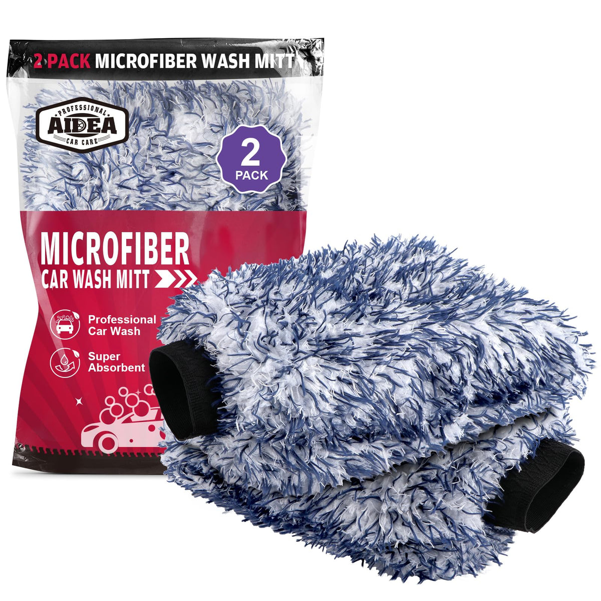 AIDEA Car Wash Mitt Microfiber-2PK, Car Wash Brush, Green, 7.12''X10.14''