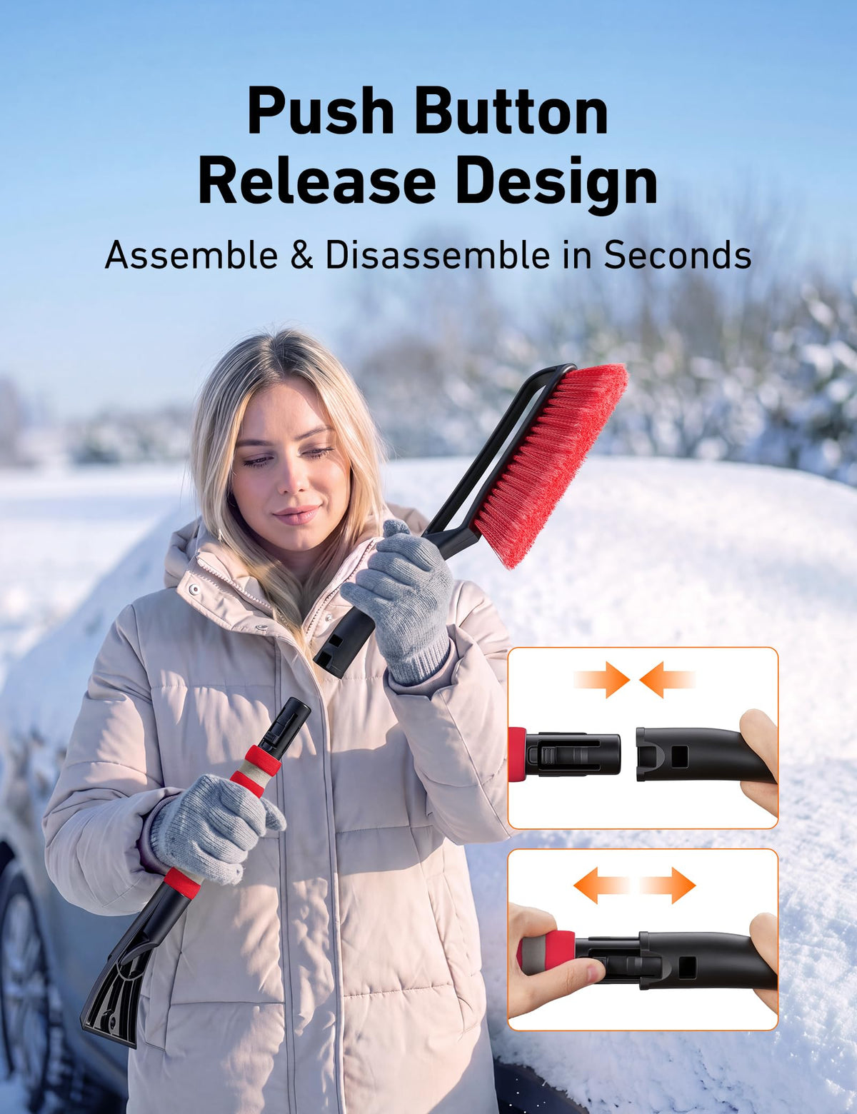 AstroAI 27" 2-in-1 Detachable Snow Brush & Ice Scrapers for Car Windshield
