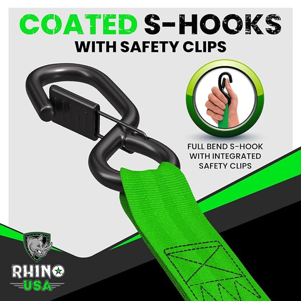 Rhino USA Retractable Ratchet Straps (4-Pack) - 1in x 10ft, Black
