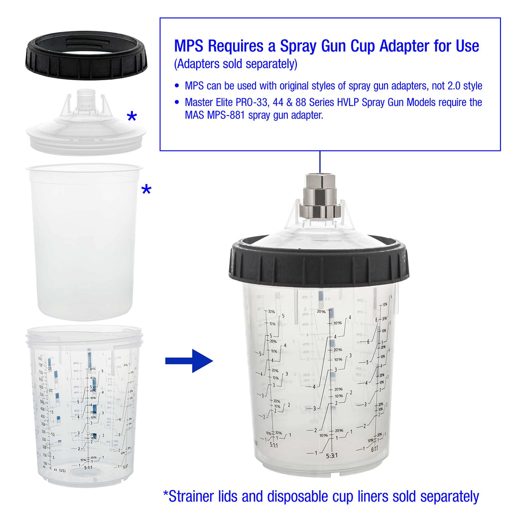 Master Paint System MPS Disposable Paint Spray Gun Cup Liners & Lid System