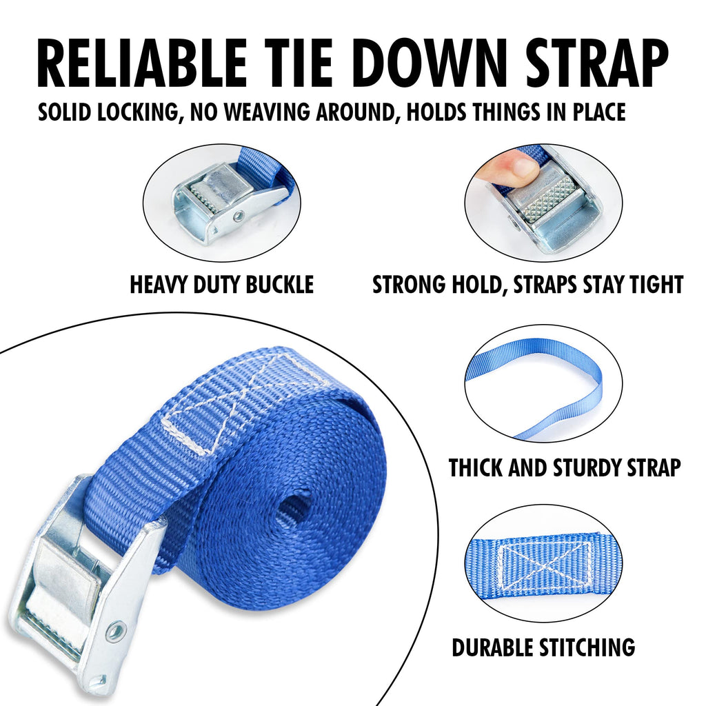 Cartman 1" x 12 ft Lashing Straps, 6 Pack, 600 lb Break Strength, Black