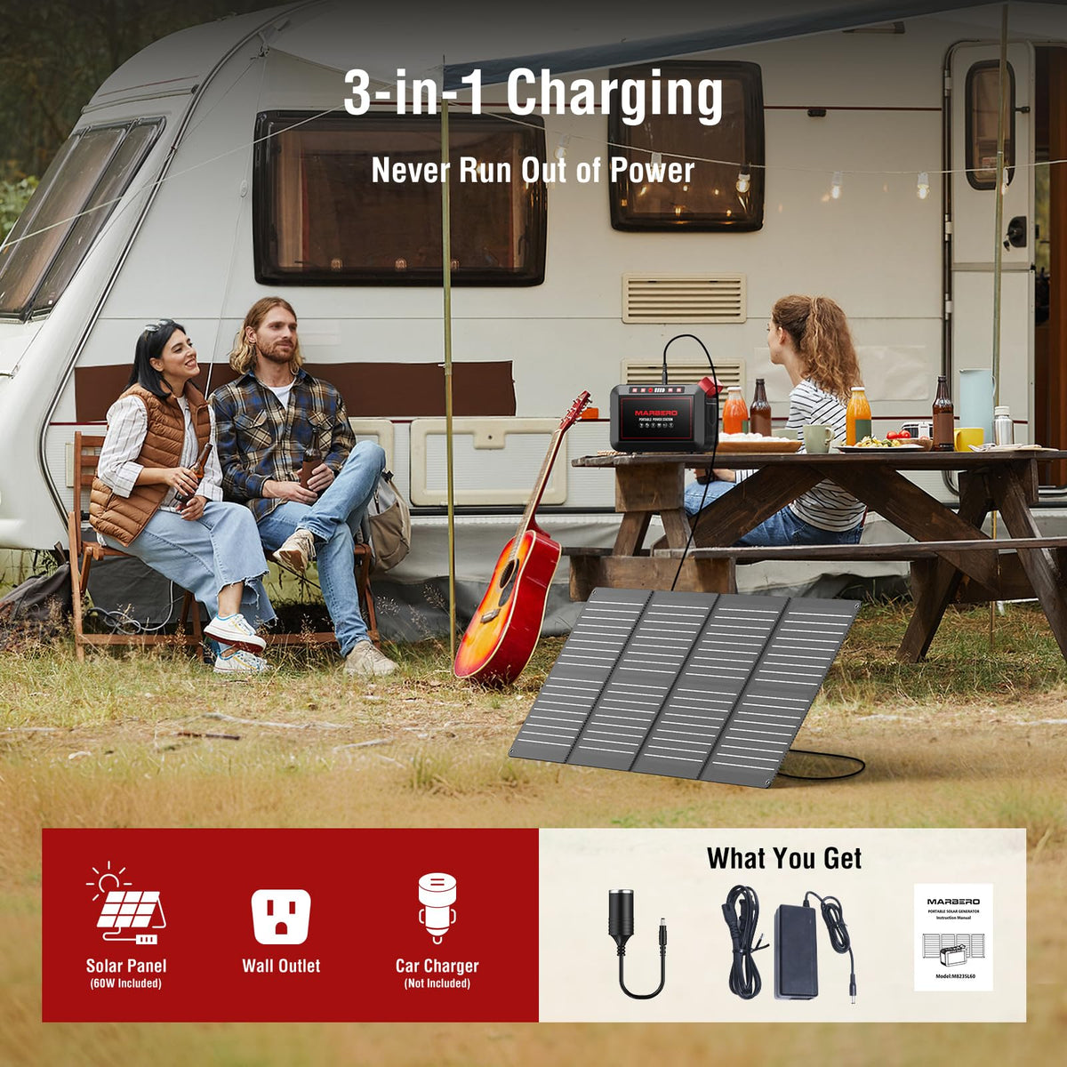 MARBERO Portable Power Station 88Wh, 120W Surge, Solar Generator 24,000mAh