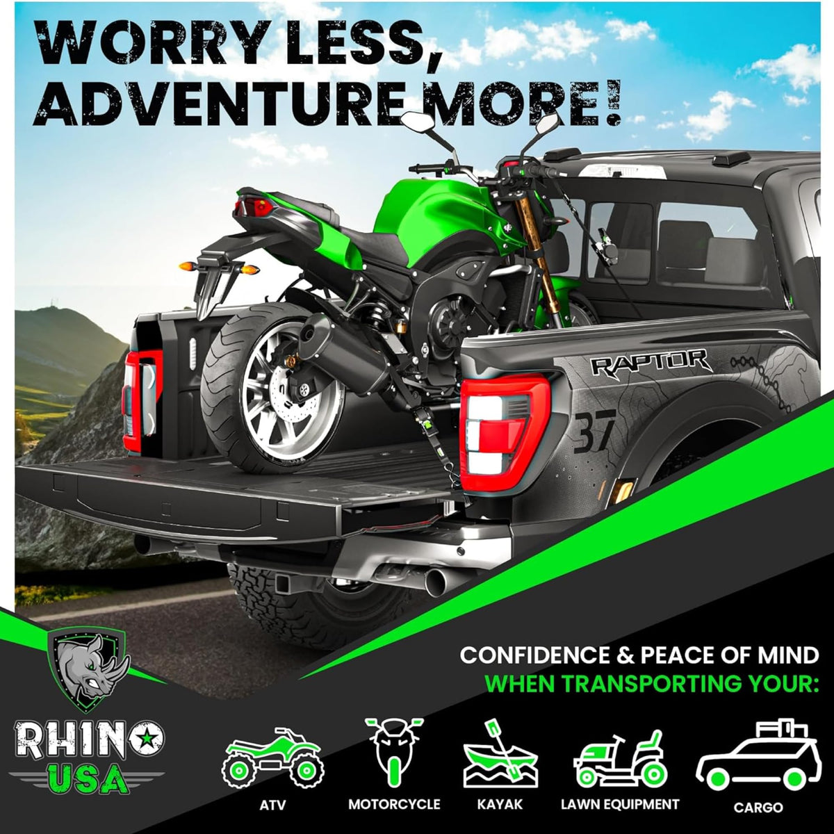 Rhino USA Retractable Ratchet Straps (4-Pack) - 1in x 10ft, Black