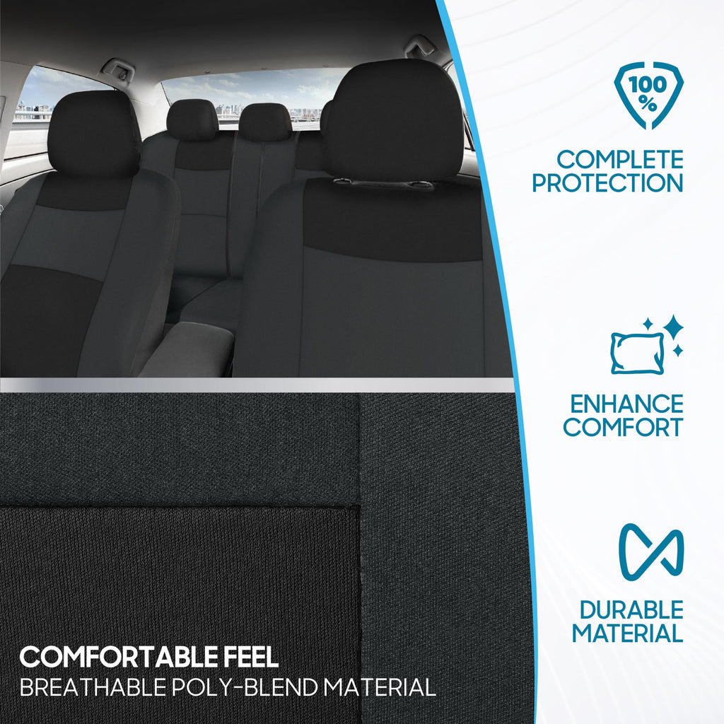 BDK PolyPro Car Seat Covers Full Set in Charcoal on Black – Front and Rear Split Bench for Cars, Easy to Install Cover Set, Accessories Auto Trucks Van SUV