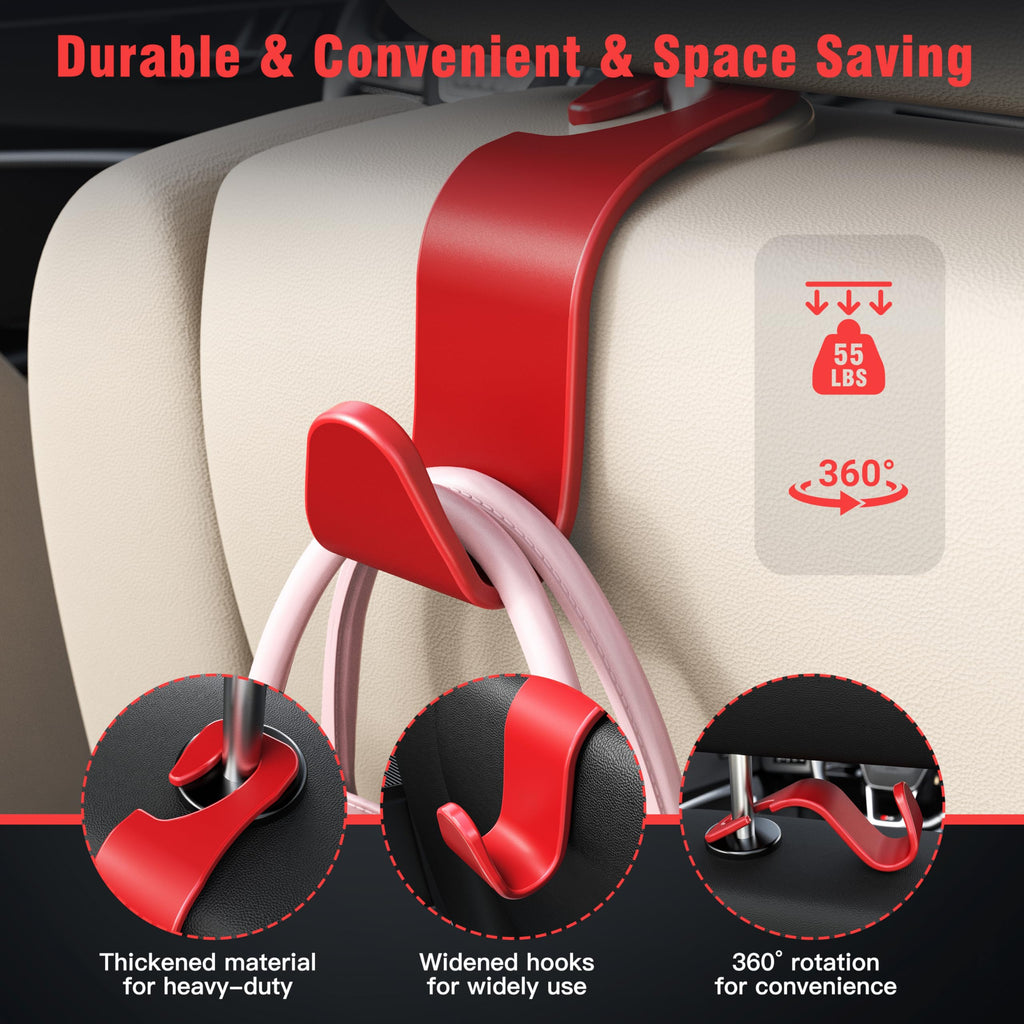 4-Pack Car Headrest Hooks Holds 55lbs Seat Storage Organizer for Bags