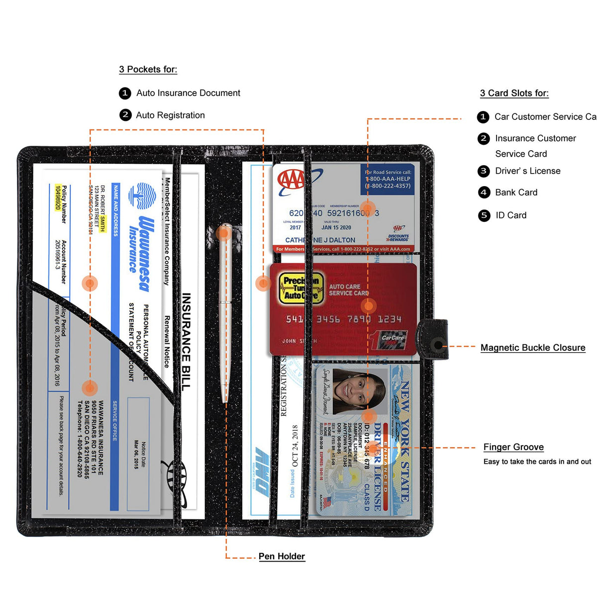 TOURSUIT Car Registration & Insurance Card Holder, Carbon Fiber Black