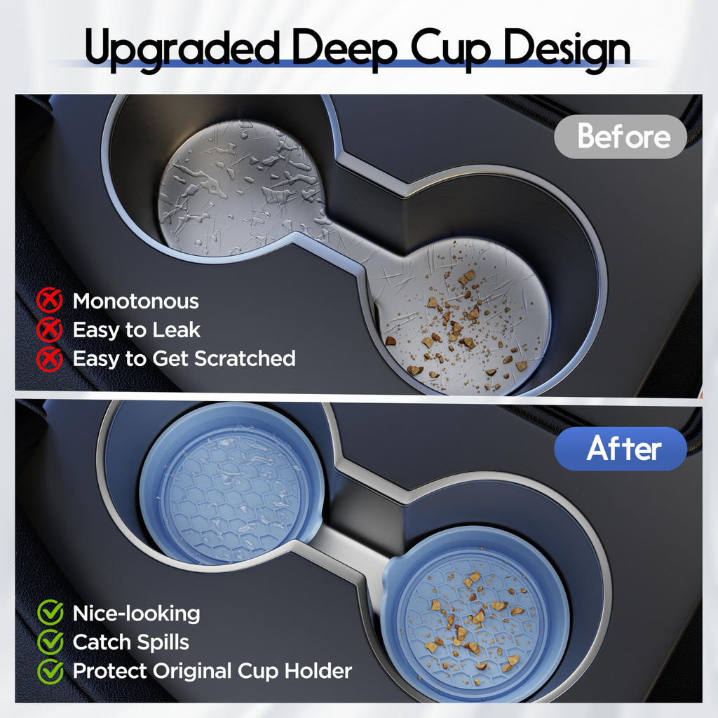 Amooca 2-Pack Car Cup Coaster Silicone Spill-Proof Cup Holder Inserts