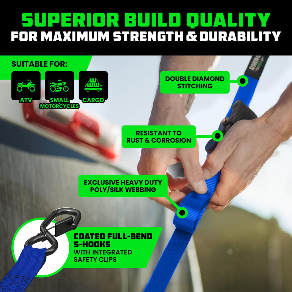 Rhino USA Retractable Ratchet Straps (4-Pack) - 1in x 10ft, Black