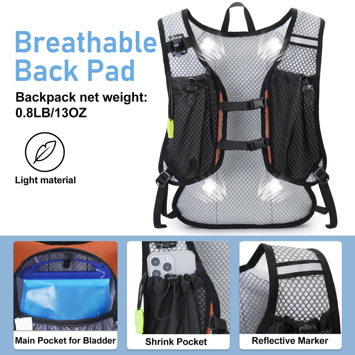 Lightweight Hydration Backpack, Running Backpack with 2L Water Bladder