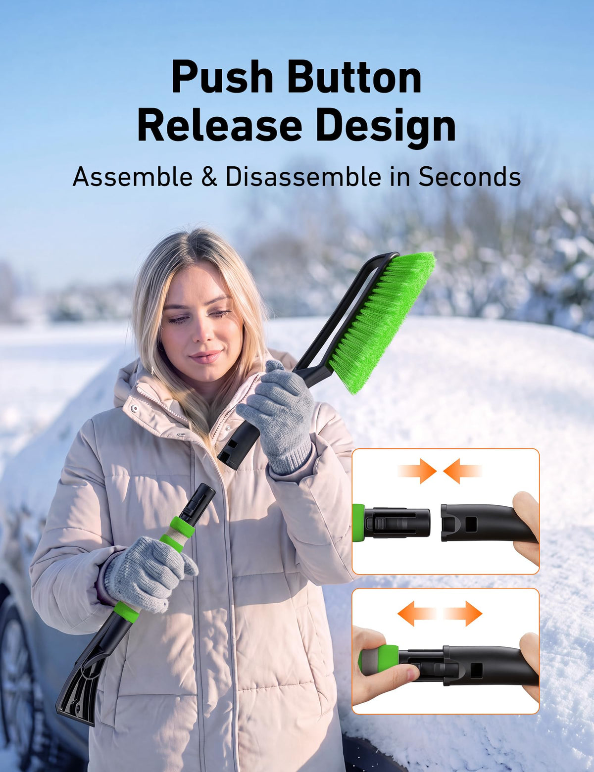 AstroAI 27" 2-in-1 Detachable Snow Brush & Ice Scrapers for Car Windshield