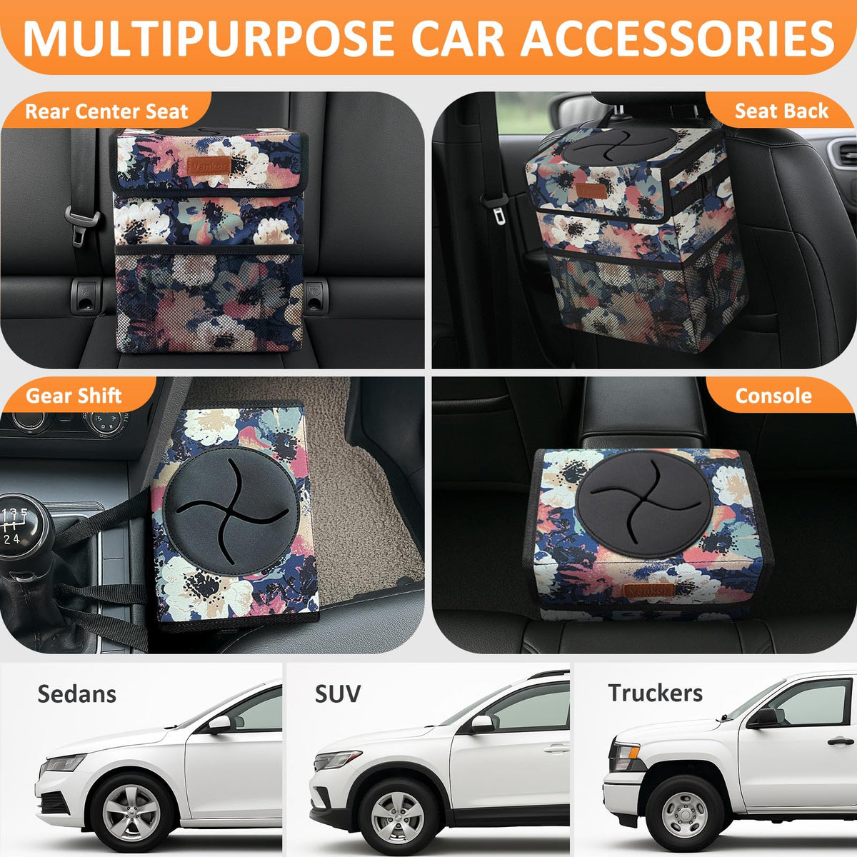 Vankor Car Trash Can with Lid Leak Proof Car Accessories for Women