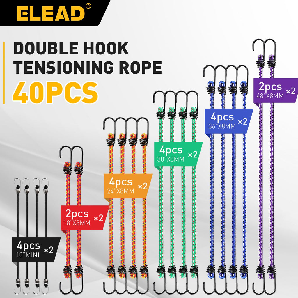 Bungee Cords Heavy Duty Outdoor: 20 Pcs Premium Rubber Bungee Cords with Hooks in a Storage Jar Includes 10", 18", 24", 30", 36", 48" Bungee Cord for Camping, Tent, Fastening Items