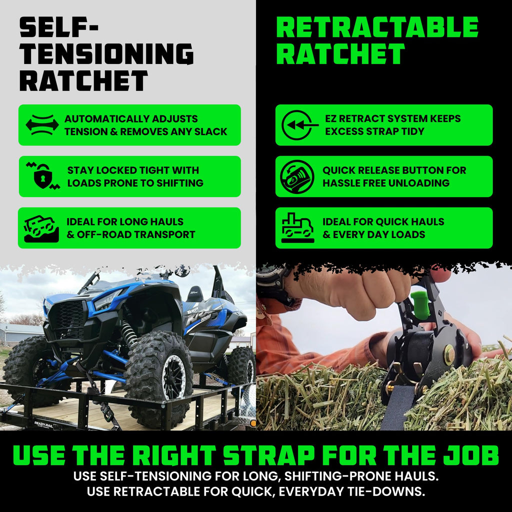 Rhino USA Retractable Ratchet Straps (4-Pack) - 1in x 10ft, Black