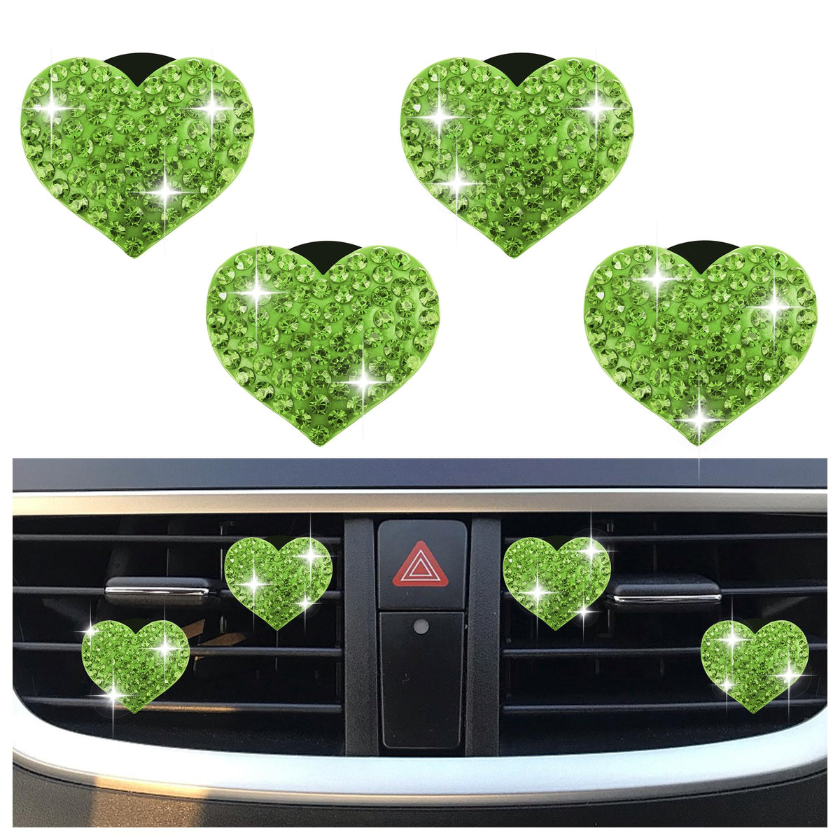 4PCS Heart-Shaped Car Vent Clips with Rhinestone,Bling Air Vent Clips Car Decorations,Premium Shiny Car Clips for Vents CCar Accessories Interior for Cars,Trucks,SUVs (Pink)
