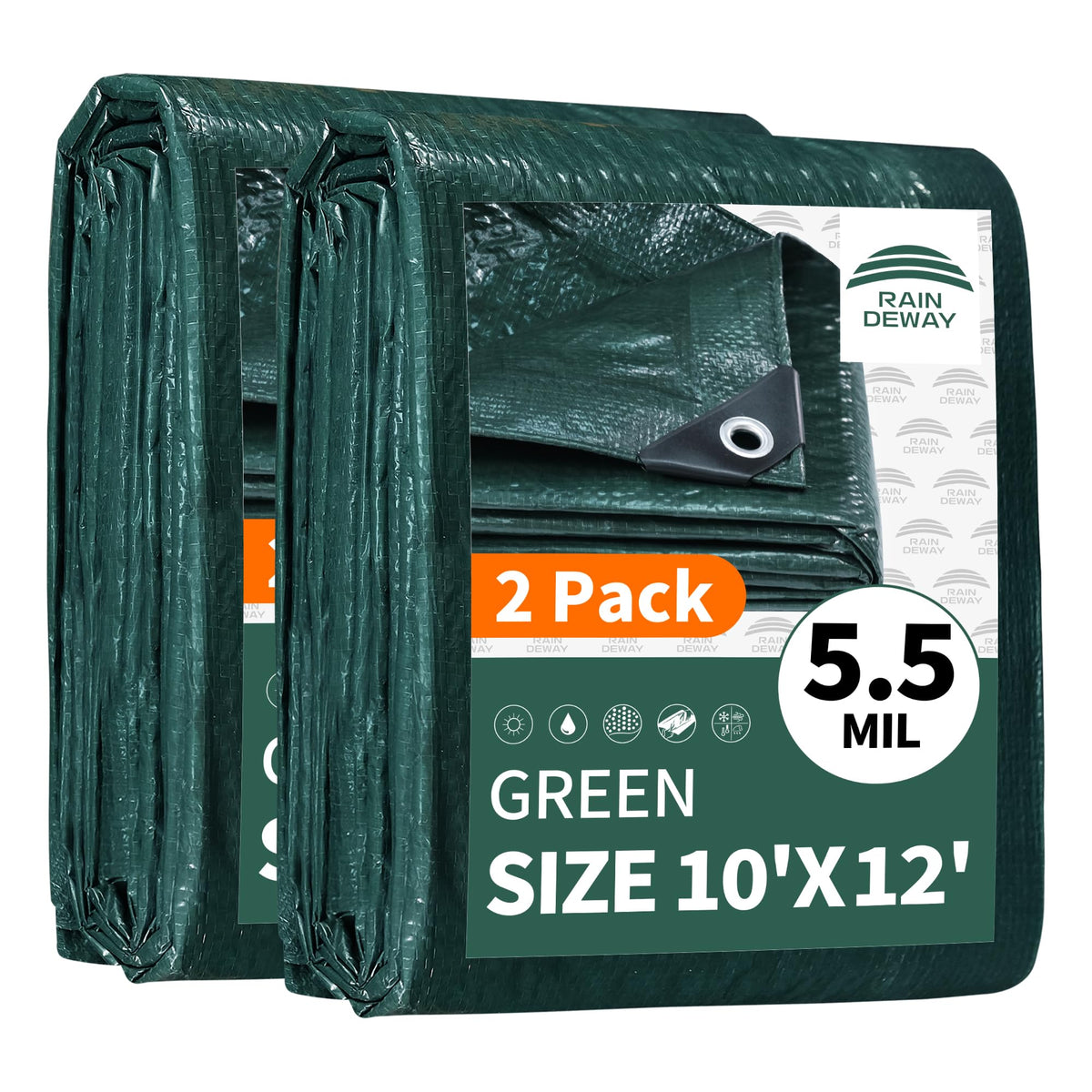 RAINDEWAY Tarps 8x10Ft 5.5 Mil Multipurpose Waterproof Poly Tarp Cover